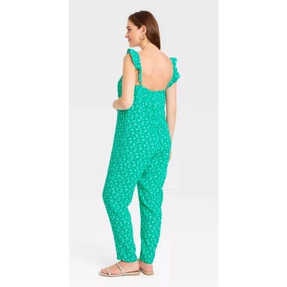 The Nines by Hatch Flounce Maternity Jumpsuit Size Large Green - Picture 2 of 7